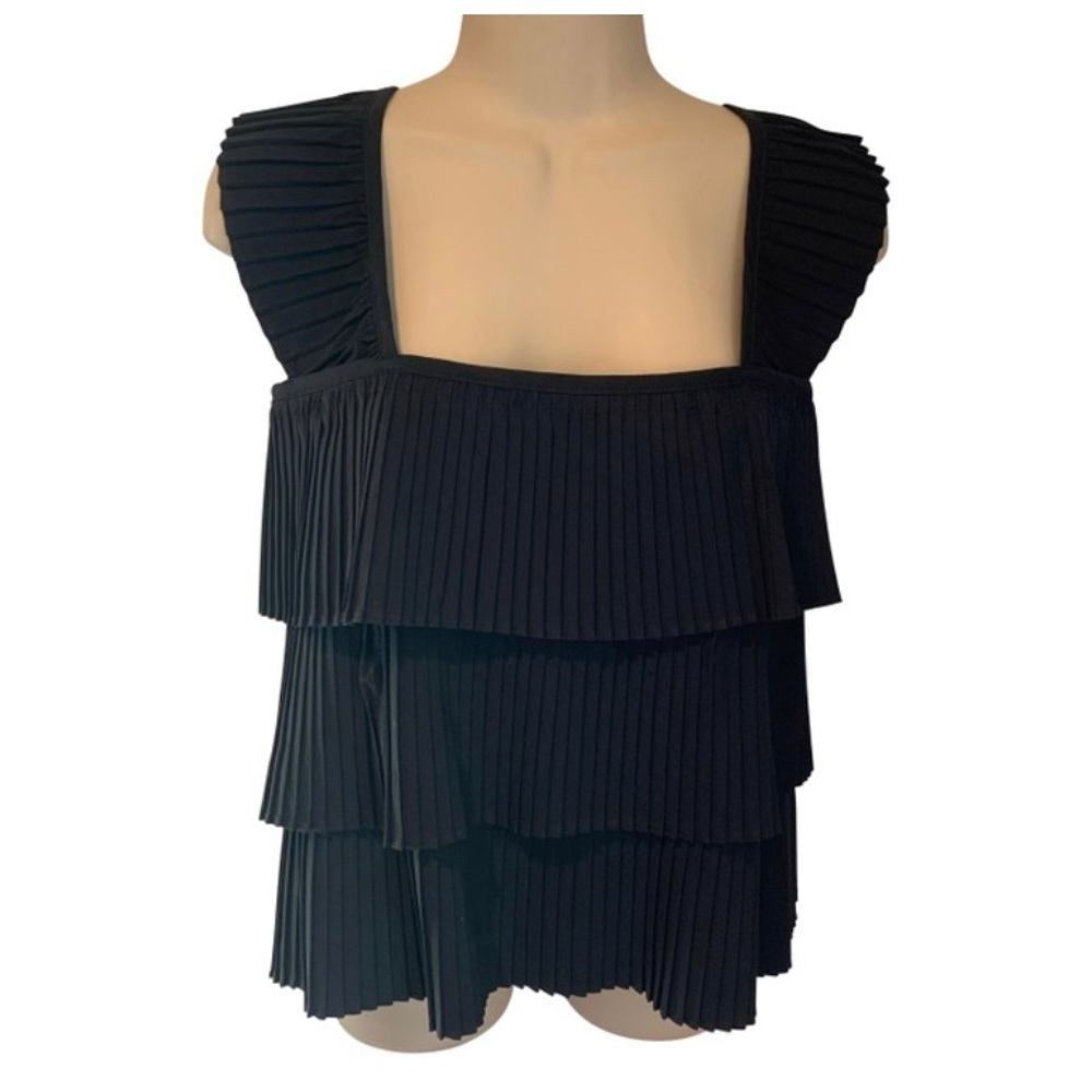 J. Crew Black Accordion Pleated Three Tiered Top Size XXS